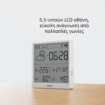 Duke TH3 θερμοϋγραρόμετρο WiFi, υψηλής ακρίβειας, ψηφιακή οθόνη, κολλητό στον τοίχο ή επιτραπέζια τοποθέτηση