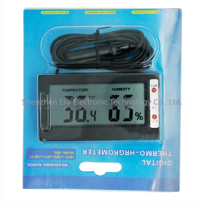 Μίνι LCD ψηφιακό θερμόμετρο και υγραρόμετρο με αισθητήρα θερμοκρασίας και υγρασίας αέρα; συμπαγής ψηφιακή οθόνη; τροφοδοσία με 2x1,5V μπαταρίες; κατάλληλο για ενυδρείο, θήκη ερπετών, ντουλάπι κρασιού, ντουλάπι πούρων και ψυγείο