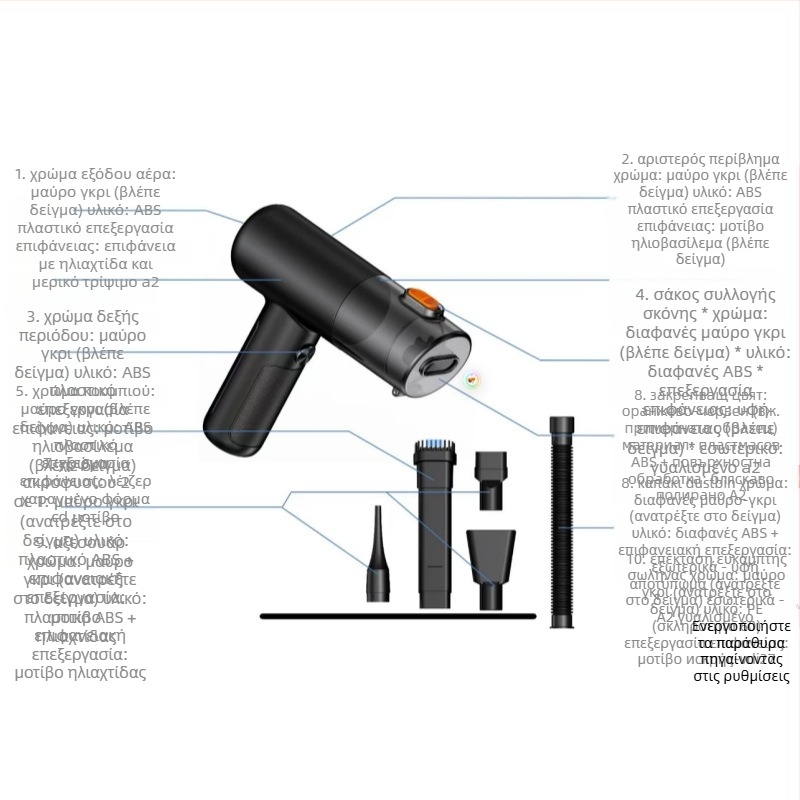 Φορητή ασύρματη σκούπα αυτοκινήτου, ισχυρή απορρόφηση 20000 Pa, είσοδος ισχύος 25 W, διάρκεια μπαταρίας 17–38 λεπτά, HEPA φίλτρο