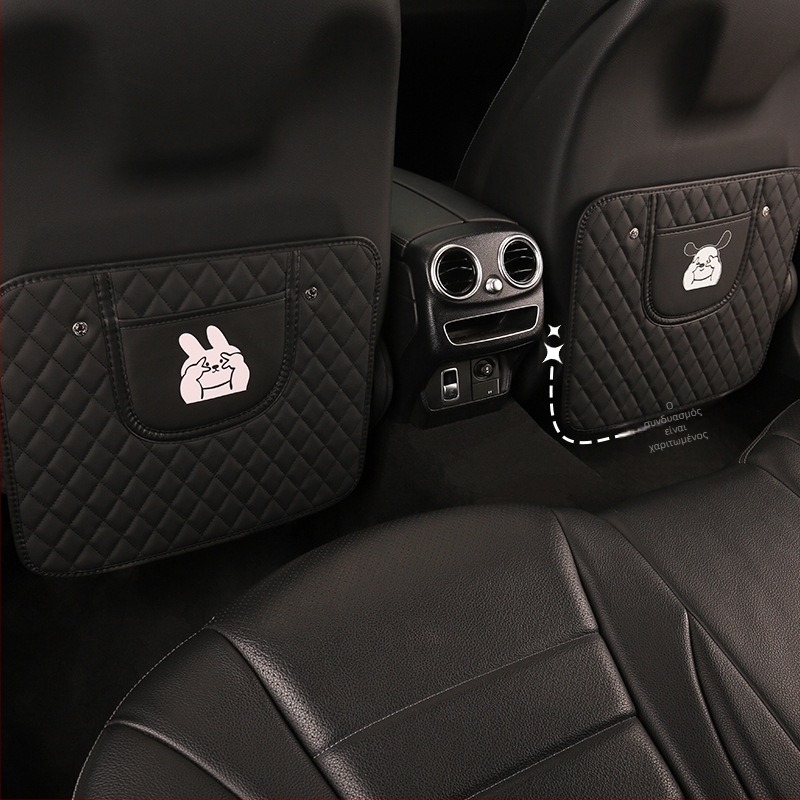 Μαξιλαράκι πίσω καθίσματος αυτοκινήτου κατά των κλωτσιών με κεντημένο σχέδιο λαγουδάκι και σκύλου, καθολικό για όλες τις εποχές, PU υλικό, γέμισμα από σφουγγάρι