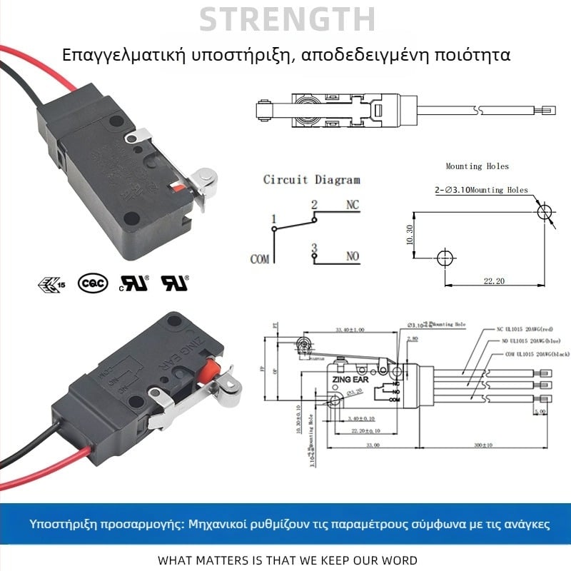 Zingear μικροδιακόπτης για το πίσω μέρος του αυτοκινήτου, ανθεκτικό στη σκόνη, 1.000.000 κύκλοι, UL/ENEC πιστοποιημένο, 36V μέγιστο.
