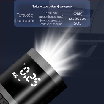 Φορητή αντλία ελαστικών αυτοκινήτου με ψηφιακή οθόνη, 12V, ισχύς ≤80W, ροή αέρα ≥70 L/min, καλώδιο αναπτήρα 3,2 m, μονόκυλινδρη