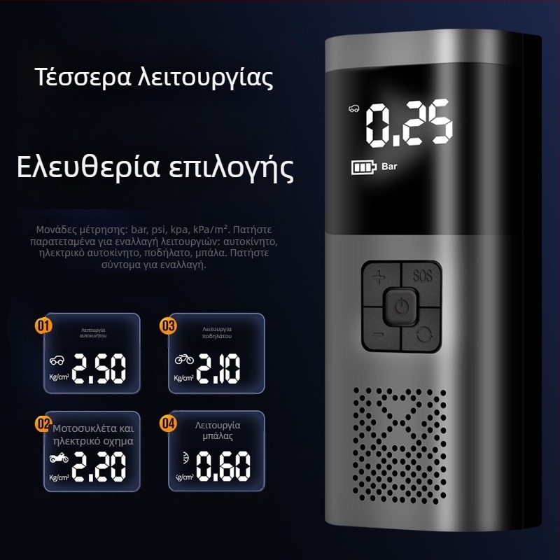 Φορητή αντλία ελαστικών αυτοκινήτου με ψηφιακή οθόνη, 12V, ισχύς ≤80W, ροή αέρα ≥70 L/min, καλώδιο αναπτήρα 3,2 m, μονόκυλινδρη