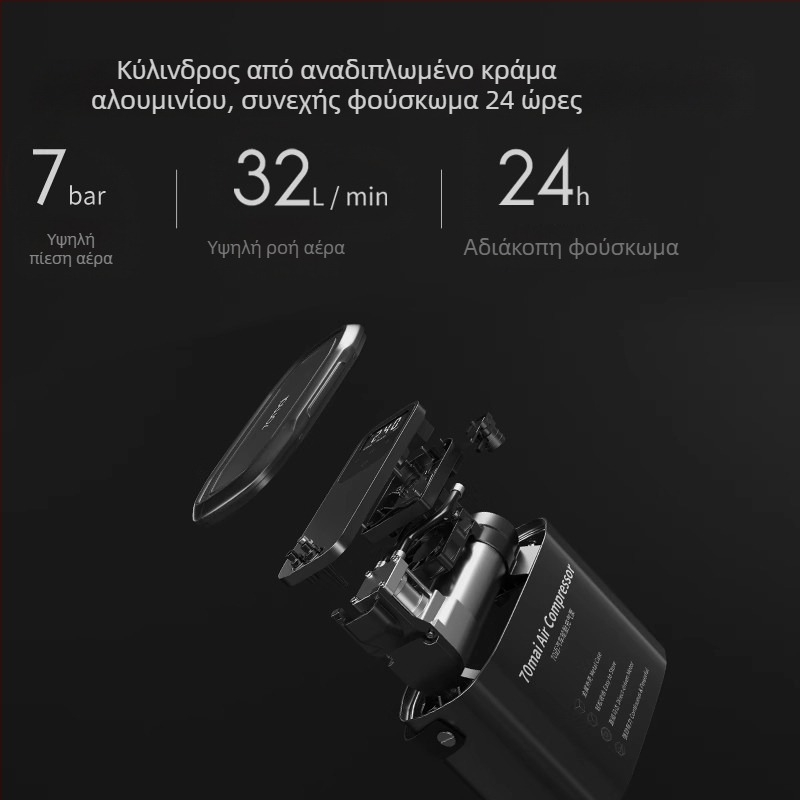 70mai Φορητή Αντλία Ελαστικών Αυτοκινήτου, 12V, Μονόκυλινδρη, Με Ψηφιακή Οθόνη, Για Οικιακή και Αυτοκινητιστική Χρήση