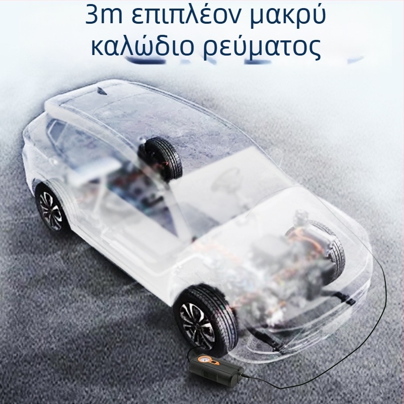 Αντλία Αέρα Αυτοκινήτου Διπλού Κυλίνδρου, 12V 80W, Οθόνη Δείκτη, Φωτισμός και Μετρητής Πίεσης Ελαστικών