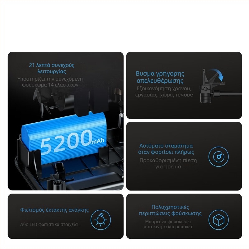 Αντλία ελαστικών αυτοκινήτου με ψηφιακή οθόνη, 12V, 80W, 25 L/min, σωλήνας 60 cm