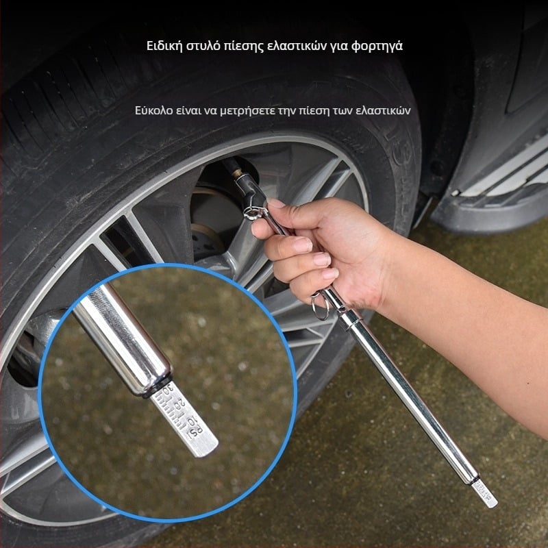 Στυλό-μετρητής πίεσης ελαστικών φορτηγού, διπλής κεφαλής από ανοξείδωτο χάλυβα, 10–150 psi, ακρίβεια 3 psi