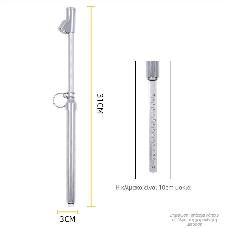 Στυλό-μετρητής πίεσης ελαστικών φορτηγού, διπλής κεφαλής από ανοξείδωτο χάλυβα, 10–150 psi, ακρίβεια 3 psi