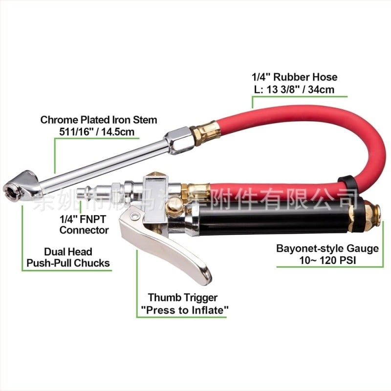 Σετ μέτρησης πίεσης ελαστικών αυτοκινήτου – SMT 5216, αλουμινένιος σωλήνας, εύρος 10–120 psi, ακρίβεια ≤2 psi, νήμα 1/4 NPT
