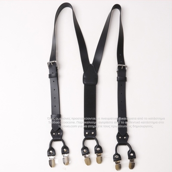 Ανδρικές δερμάτινες τιράντες με 6 κλιπ, διπλής στρώσης δέρμα + ελαστική ζώνη, ρυθμιζόμενη μήκος, διασταυρούμενο πίσω, για ενήλικους άνδρες