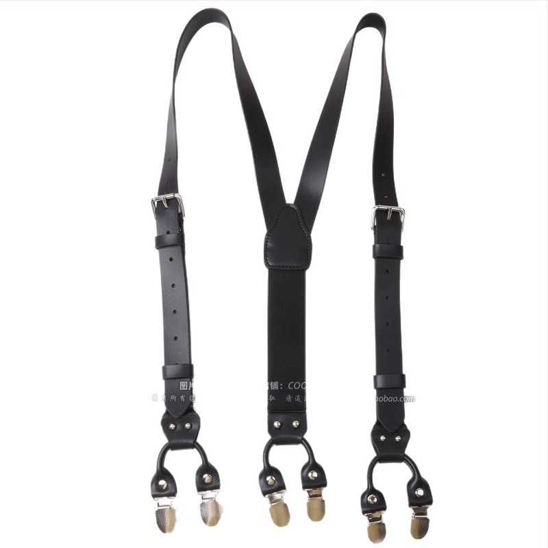 Ανδρικές δερμάτινες τιράντες με 6 κλιπ, διπλής στρώσης δέρμα + ελαστική ζώνη, ρυθμιζόμενη μήκος, διασταυρούμενο πίσω, για ενήλικους άνδρες