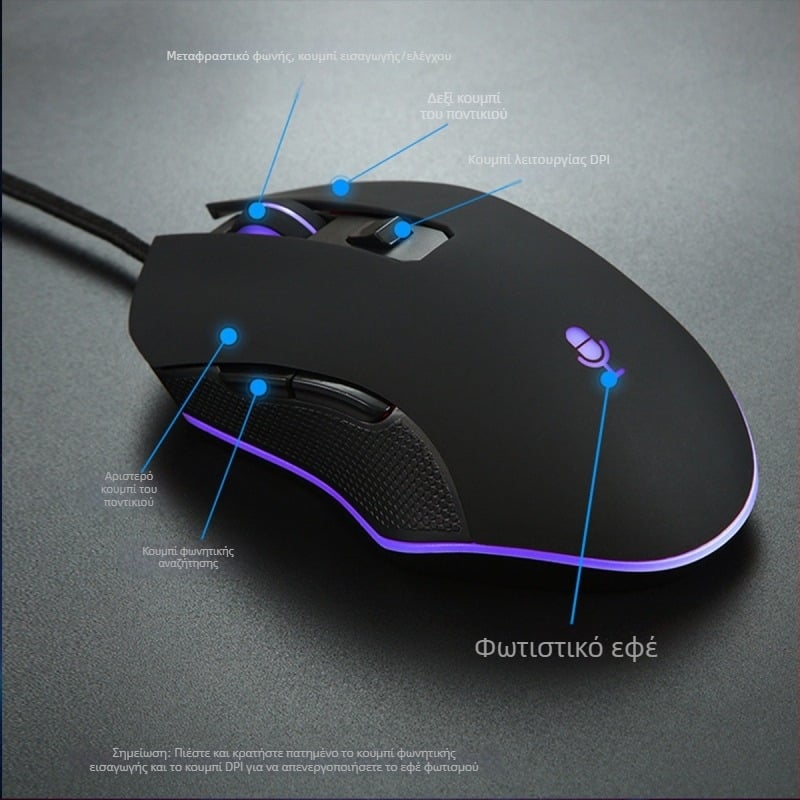 Οπτικό ενσύρματο ποντίκι USB, 800 DPI, 3 κουμπιά, εργονομικός σχεδιασμός