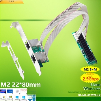 GRIS M.2 διπλής θύρας δικτυακή κάρτα, RJ-45, 10/100/1000 Mbps, M-B Key, Fast Ethernet