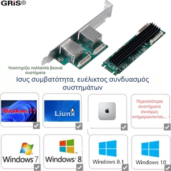 GRIS M.2 διπλής θύρας δικτυακή κάρτα, RJ-45, 10/100/1000 Mbps, M-B Key, Fast Ethernet