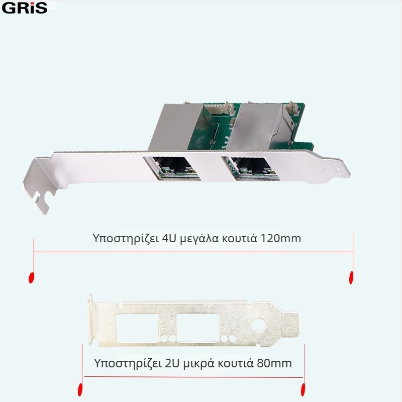 GRIS M.2 διπλής θύρας δικτυακή κάρτα, RJ-45, 10/100/1000 Mbps, M-B Key, Fast Ethernet