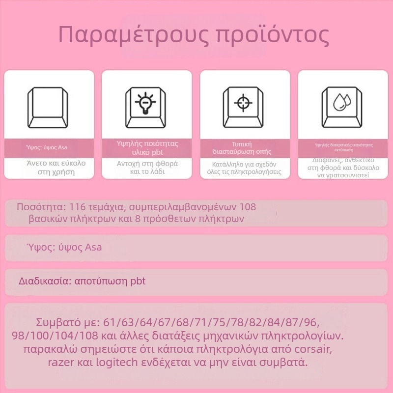Εξατομικευμένο καπάκι πλήκτρων για μηχανικό πληκτρολόγιο — Strawberry cream, PBT εκτύπωση με μεταφορά θερμότητας, διαφανές σχέδιο