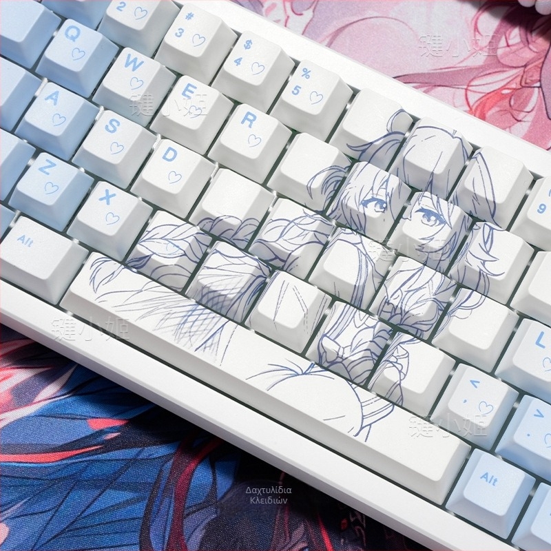 Keycaps PBT διαφανή με πλευρική χάραξη, Sublimation + UV εκτύπωση, σε συσκευασία, για μηχανικά πληκτρολόγια με μαγνητικούς διακόπτες