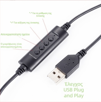 Ακουστικά USB με μικρόφωνο, ενσύρματα, ENC εξουδετέρωση θορύβου, αντίσταση 32 Ω, εύρος συχνοτήτων 1000 Hz, καλώδιο 2 m