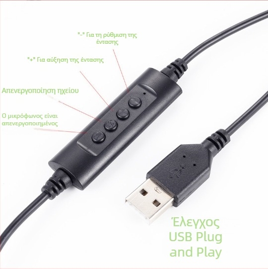 Ακουστικά USB με μικρόφωνο, ενσύρματα, ENC εξουδετέρωση θορύβου, αντίσταση 32 Ω, εύρος συχνοτήτων 1000 Hz, καλώδιο 2 m