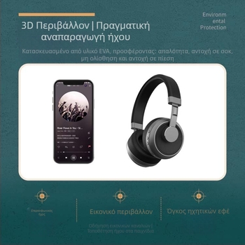 Ασύρματο Bluetooth σετ ακουστικών, φοριέται στο κεφάλι, διπλό στερεοφωνικό ήχο, Bluetooth 5.0, εμβέλεια 10 μ, αυτονομία άνω των 8 ωρών