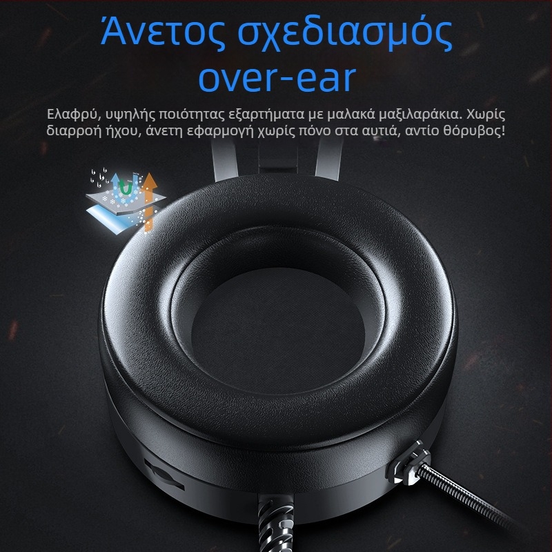 Ακουστικά gaming με μικρόφωνο, 50mm οδηγοί, 20–20 kHz, 21 Ω, 2,2 m πλεκτό καλώδιο, βύσμα 3,5 mm