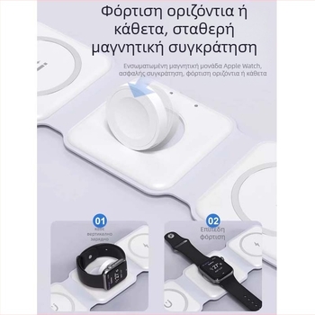 Φορτιστής MagSafe ασύρματος 3-σε-1 με αναδιπλούμενο σχεδιασμό για κινητό, ακουστικά και ρολόι, QC3.0 γρήγορη φόρτιση, μέγιστη ισχύς 22,5 W