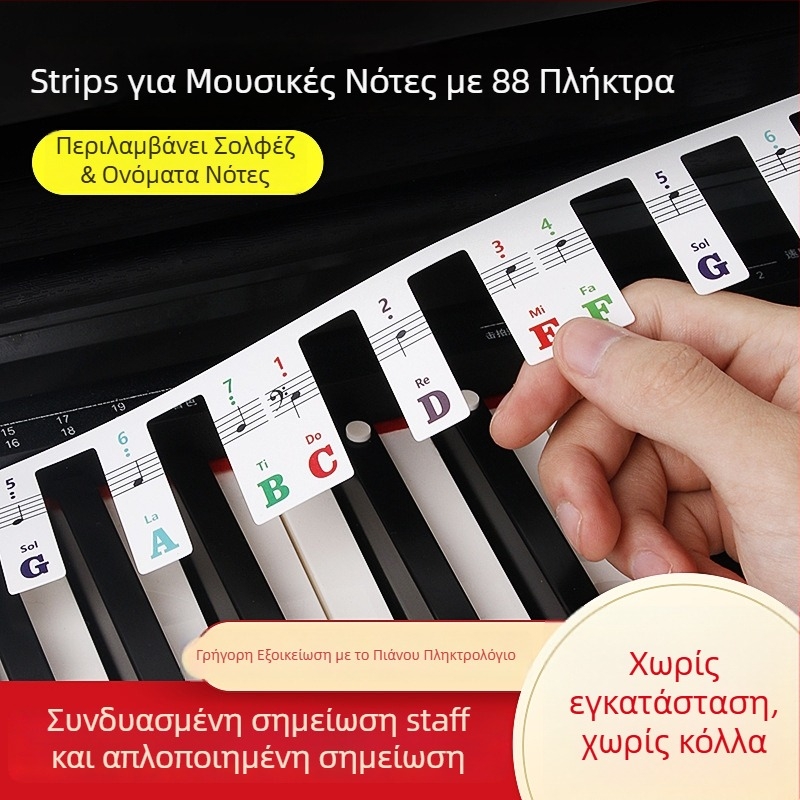 Maner αυτοκόλλητο πληκτρολογίου πιάνου, 88 πλήκτρα, χωρίς κόλλα, σημειώσεις νοτών για πενταγράμμο