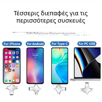 4-σε-1 Αναγνώστης Καρτών SD/TF, USB 3.0 Μνήμη USB, OTG Type-C Αντάπτορας — Μεταφορά Δεδομένων Υψηλής Ταχύτητας
