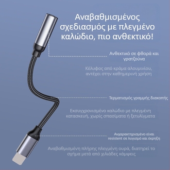 Αντάπτορας ήχου Lightning σε 3,5 mm για Apple με πλεκτό καλώδιο για μουσική και κλήσεις