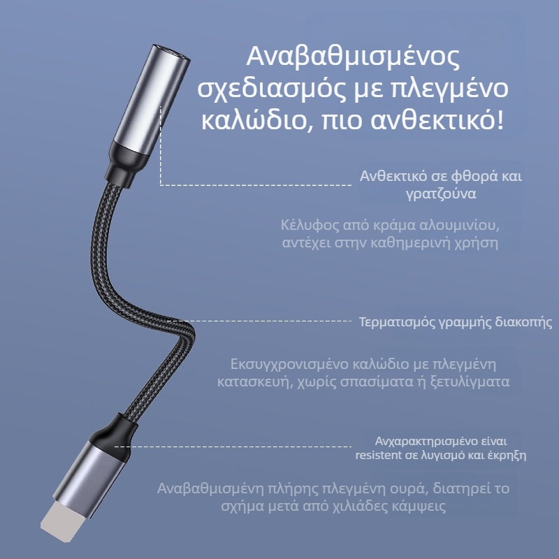 Αντάπτορας ήχου Lightning σε 3,5 mm για Apple με πλεκτό καλώδιο για μουσική και κλήσεις