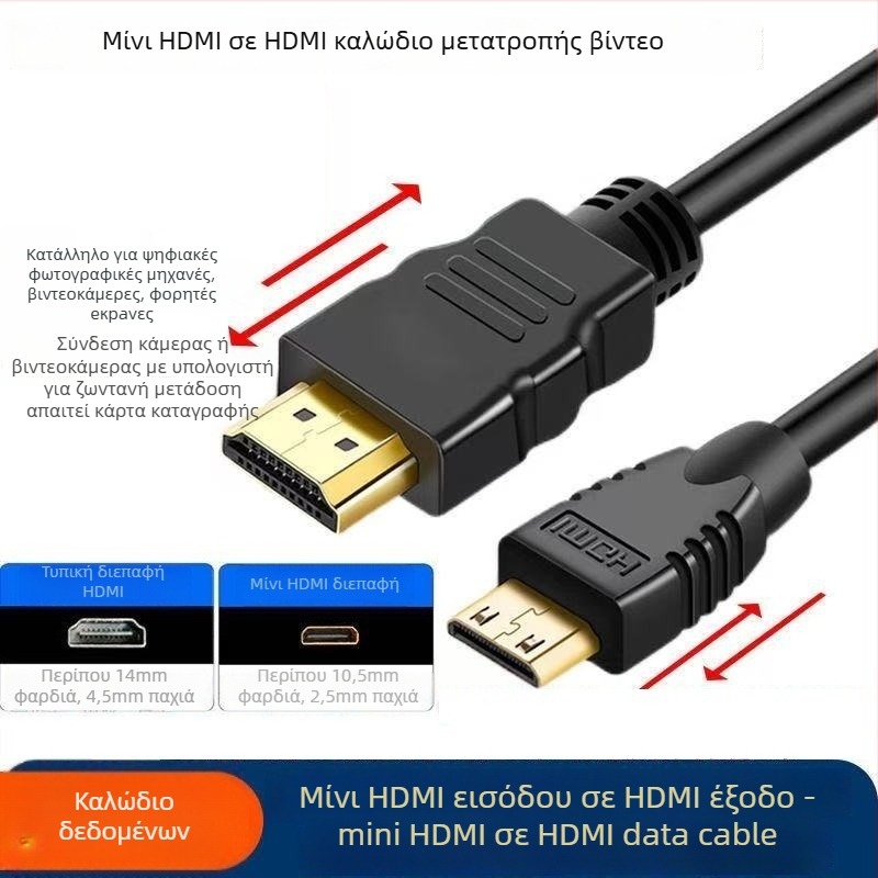 Καλώδιο Mini HDMI προς Standard HDMI για οθόνη/τηλεόραση, μήκος 5 m, χαλκός χωρίς οξείδωση, χρυσοπλατιωμένοι βύσματα, καλώδιο προσαρμογής