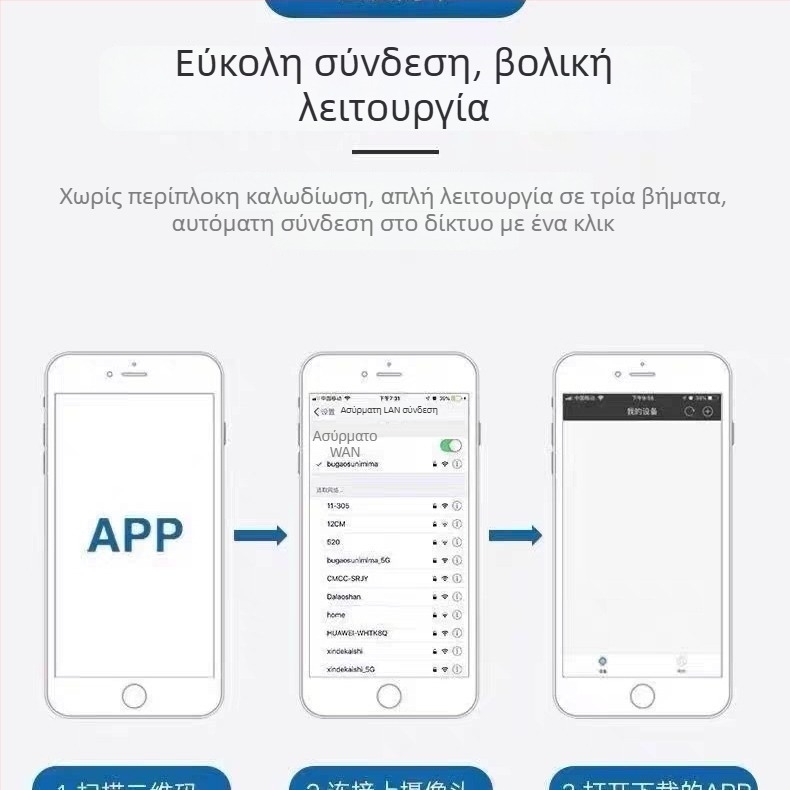 Έξυπνη κάμερα A9, 1080p, φακός 3,6 mm, εμβέλεια 10–30 m, έλεγχος μέσω εφαρμογής κινητού, για εσωτερική χρήση