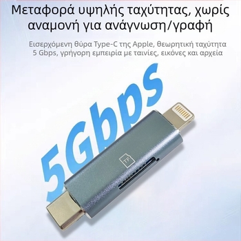 Αναγνώστης καρτών για συσκευές Apple, USB 2.0, διεπαφή Apple Type-C, Υποστήριξη TF καρτών, Αλουμινένιο περίβλημα