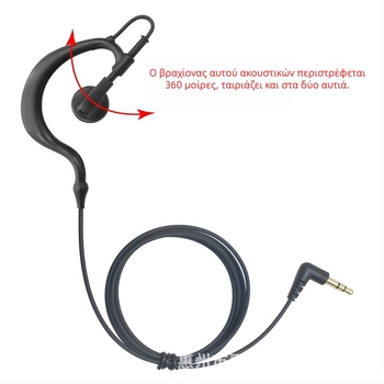 Ακουστικά με θηλιά για το αυτί, ενσύρματα με μικρόφωνο — βύσμα 3,5 mm, εύρος συχνοτήτων 20–20000 Hz, αντίσταση 32 Ω, περιστροφή 360°
