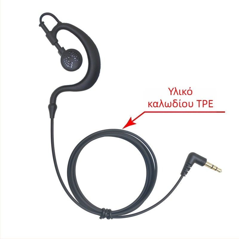 Ακουστικά με θηλιά για το αυτί, ενσύρματα με μικρόφωνο — βύσμα 3,5 mm, εύρος συχνοτήτων 20–20000 Hz, αντίσταση 32 Ω, περιστροφή 360°