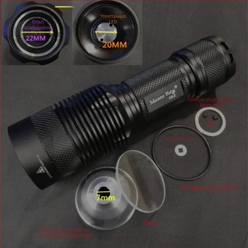 Κέλυφος φακού XHP35/50/70 για DIY – Μοντέλο C8.2, Αλουμινένιο κράμα, Κέλυφος θήκης, Οξειδωμένη επιφάνεια, Για συναρμολόγηση, Συμβατό με 18650/26650