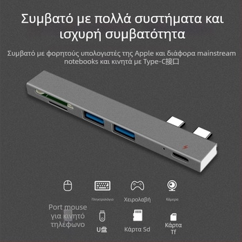 Σταθμός σύνδεσης MacBook Air Pro με αναγνώστη καρτών, USB-C HUB, φόρτιση PD, USB 2.0, χωρίς εξωτερική τροφοδοσία