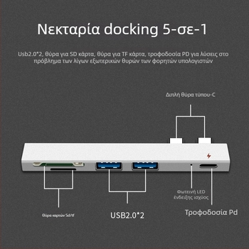 Σταθμός σύνδεσης MacBook Air Pro με αναγνώστη καρτών, USB-C HUB, φόρτιση PD, USB 2.0, χωρίς εξωτερική τροφοδοσία