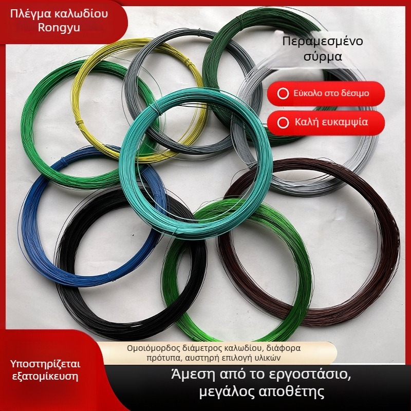 Κηπουρικό σύρμα με πλαστικό επίχρισμα για δέσιμο — χαμηλό άνθρακα χάλυβας; μονόστροφος στριφωτός; δεξιόστροφη στροφή; υψηλή αντοχή σε εφελκυσμό; για δέσιμο φυτών, πλέγματα και χειροτεχνίες.