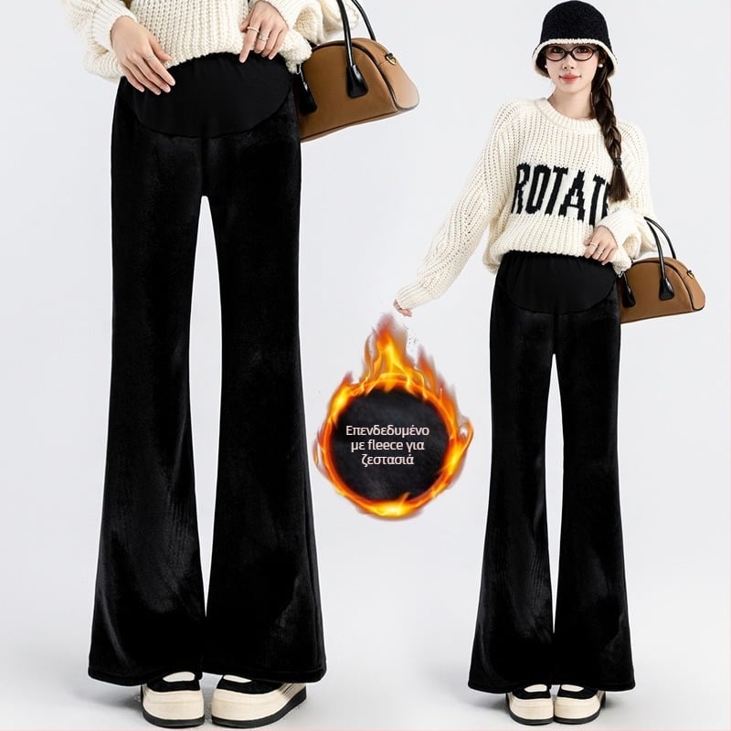 Γυναικείοι εγκυμοσύνης βελούδινες παντελόνες, χρυσός βελούρος, περιεκτικότητα 95%+ σε βελούρο, κοπή τύπου καλσόν, μήκος παντελόνι, για άνοιξη-φθινοπωρινό-χειμερινό