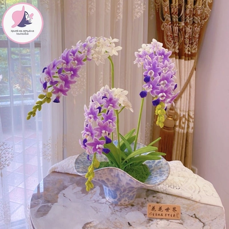 Σετ DIY για μπουκέτο ορχιδέας με στριφτή ράβδο, βελούδινο υλικό, για ηλικίες 15-35