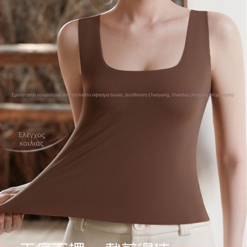 Θερμικό γιλέκο για γυναίκες με μείξη σπάντεξ, τετράγωνο λαιμό, μονοστρωματικό, βελούδινο φινίρισμα, διατηρεί τη θερμότητα