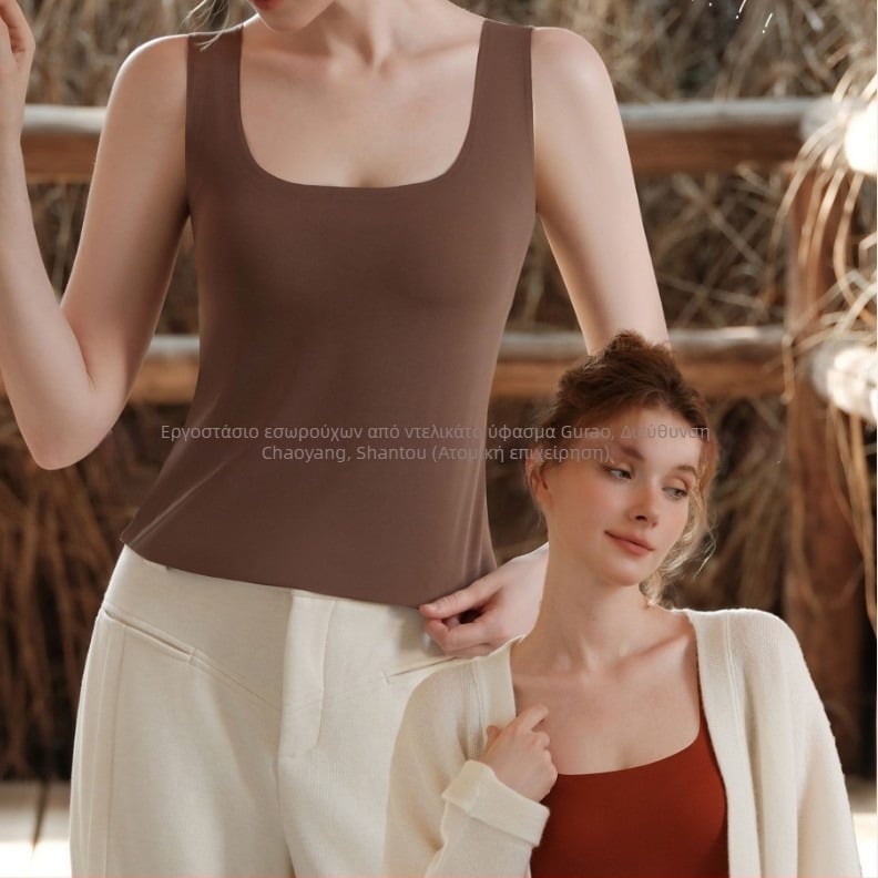 Θερμικό γιλέκο για γυναίκες με μείξη σπάντεξ, τετράγωνο λαιμό, μονοστρωματικό, βελούδινο φινίρισμα, διατηρεί τη θερμότητα