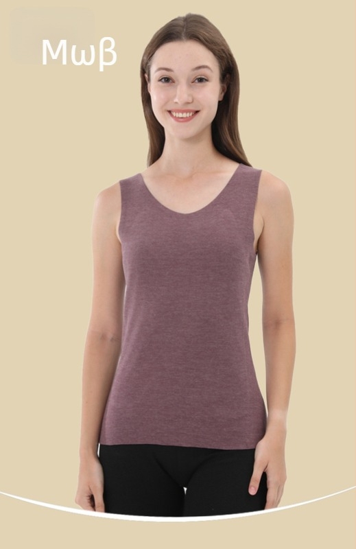 Γυναικείο θερμικό γιλέκο από ύφασμα μαλλί-μετάξι, με φλίς επένδυση, τριών στρώσεων, V-λαιμόκοψη