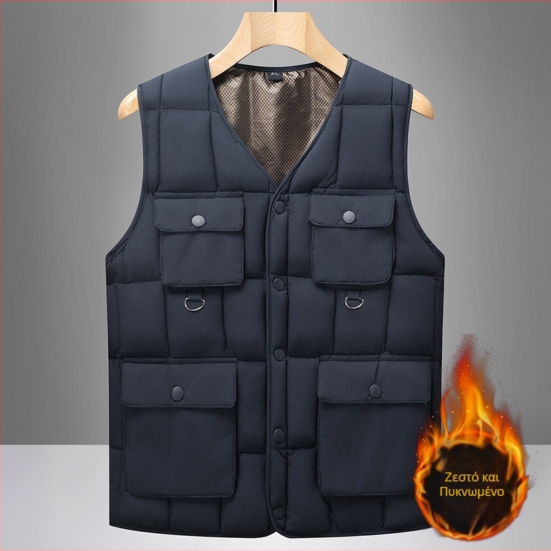 Ανδρικό γιλέκο από βαμβάκι με επένδυση, παχύτερο ύφασμα, εξωτερικό ύφασμα από πολυεστέρα με επένδυση πολυεστέρα, 3D τσέπες