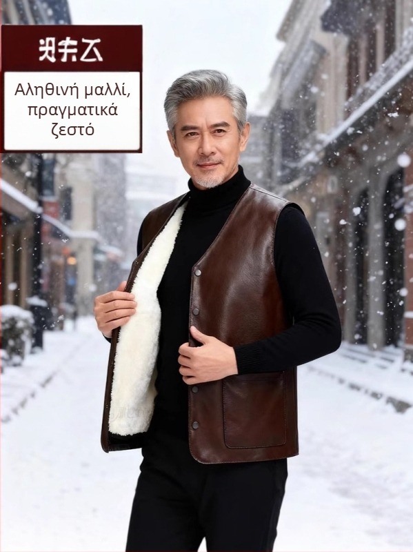 Νέο γνήσιο δερμάτινο γιλέκο για άνδρες με γούνα και μαλλί επένδυση, με αποσπώμενο εσωτερικό επένδυμα