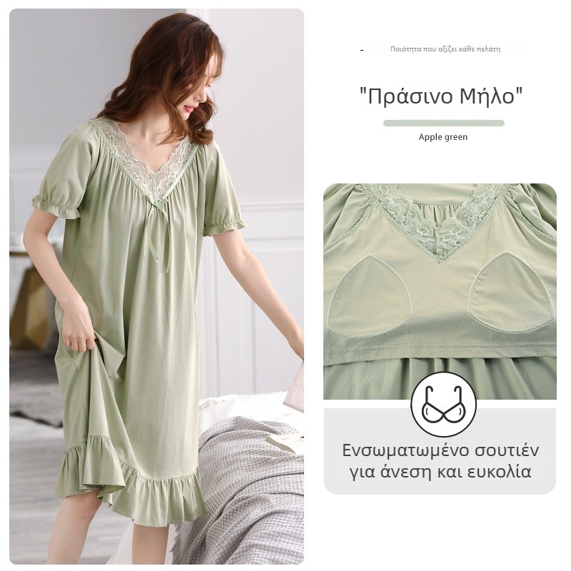 Γυναικείο νυχτερινό φόρεμα με V-λαιμό, 3/4 μανίκια, μεσαίου μήκους, Tencel βαμβάκι, διαπνοή και άνεση