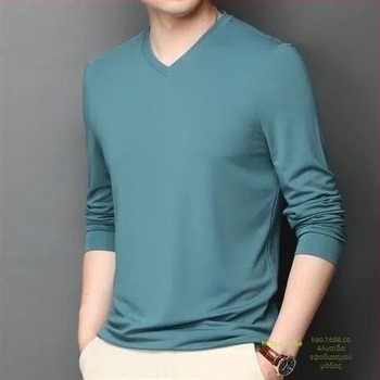 Ανδρικό μακρυμάνικο T-shirt βάσης από μείγμα βαμβακιού, στρογγυλός λαιμός, χωρίς κουκούλα, βάρος 180–250 g