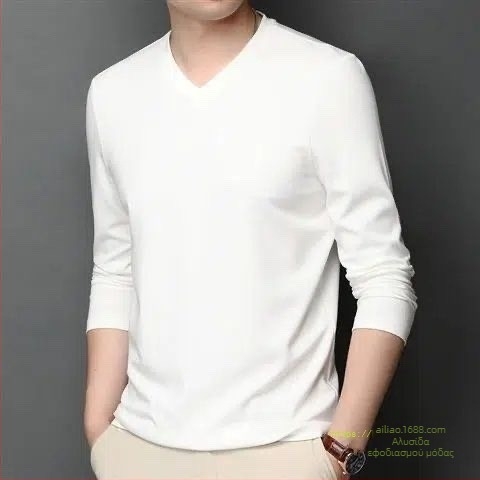 Ανδρικό μακρυμάνικο T-shirt βάσης από μείγμα βαμβακιού, στρογγυλός λαιμός, χωρίς κουκούλα, βάρος 180–250 g