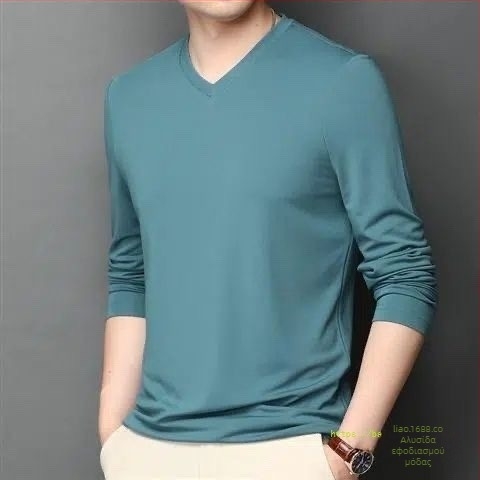 Ανδρικό μακρυμάνικο T-shirt βάσης από μείγμα βαμβακιού, στρογγυλός λαιμός, χωρίς κουκούλα, βάρος 180–250 g